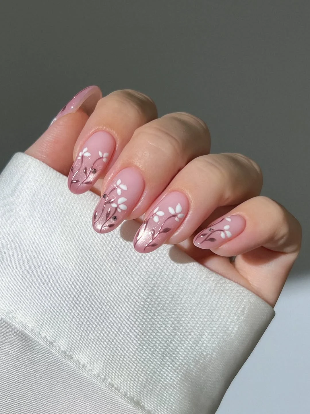 summer flower nails 2026 Soft Pink Botanical Almond Nails