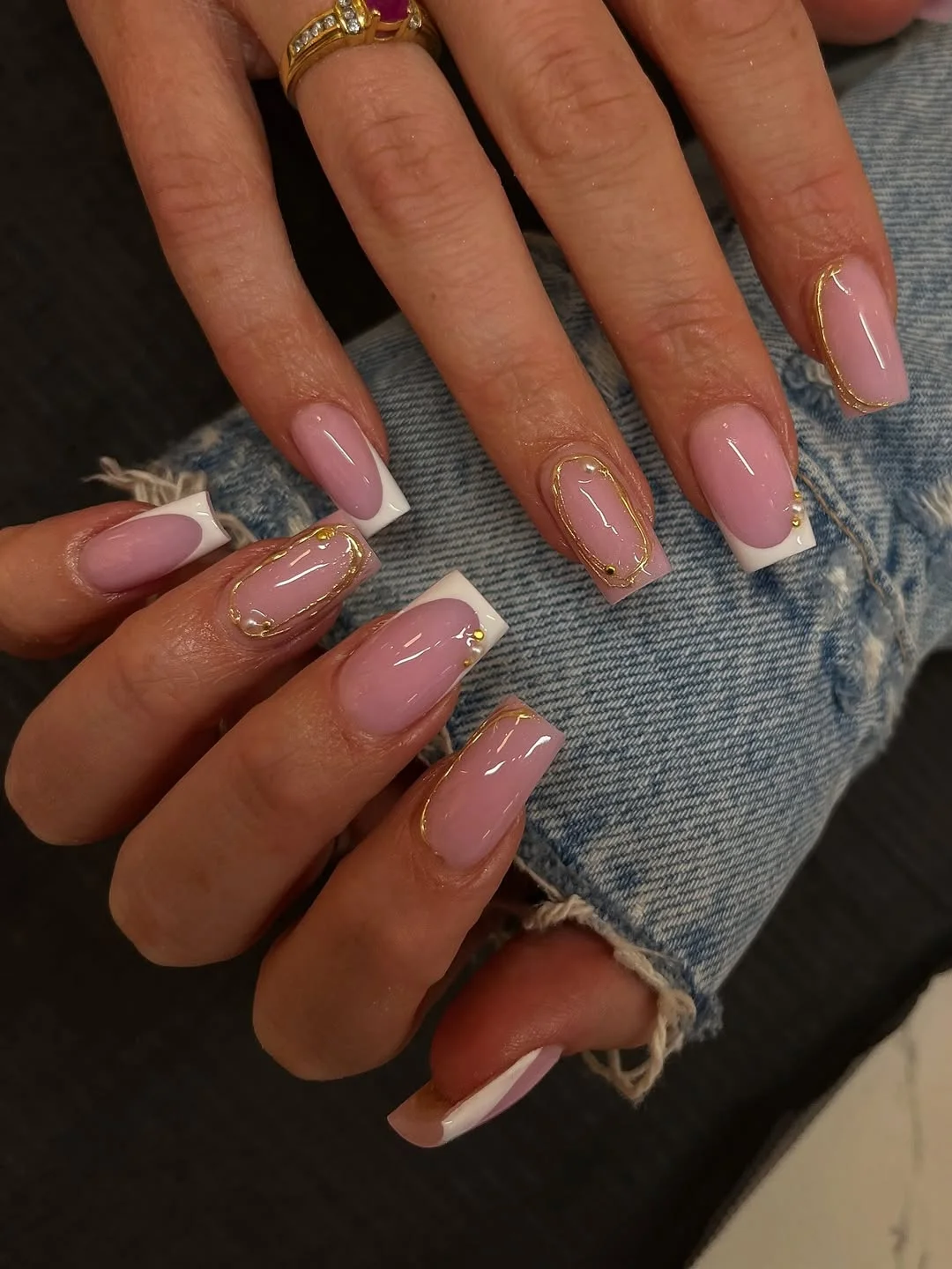 summer french nails ideas 2026 Soft Pink French Tips With Delicate Gold Details