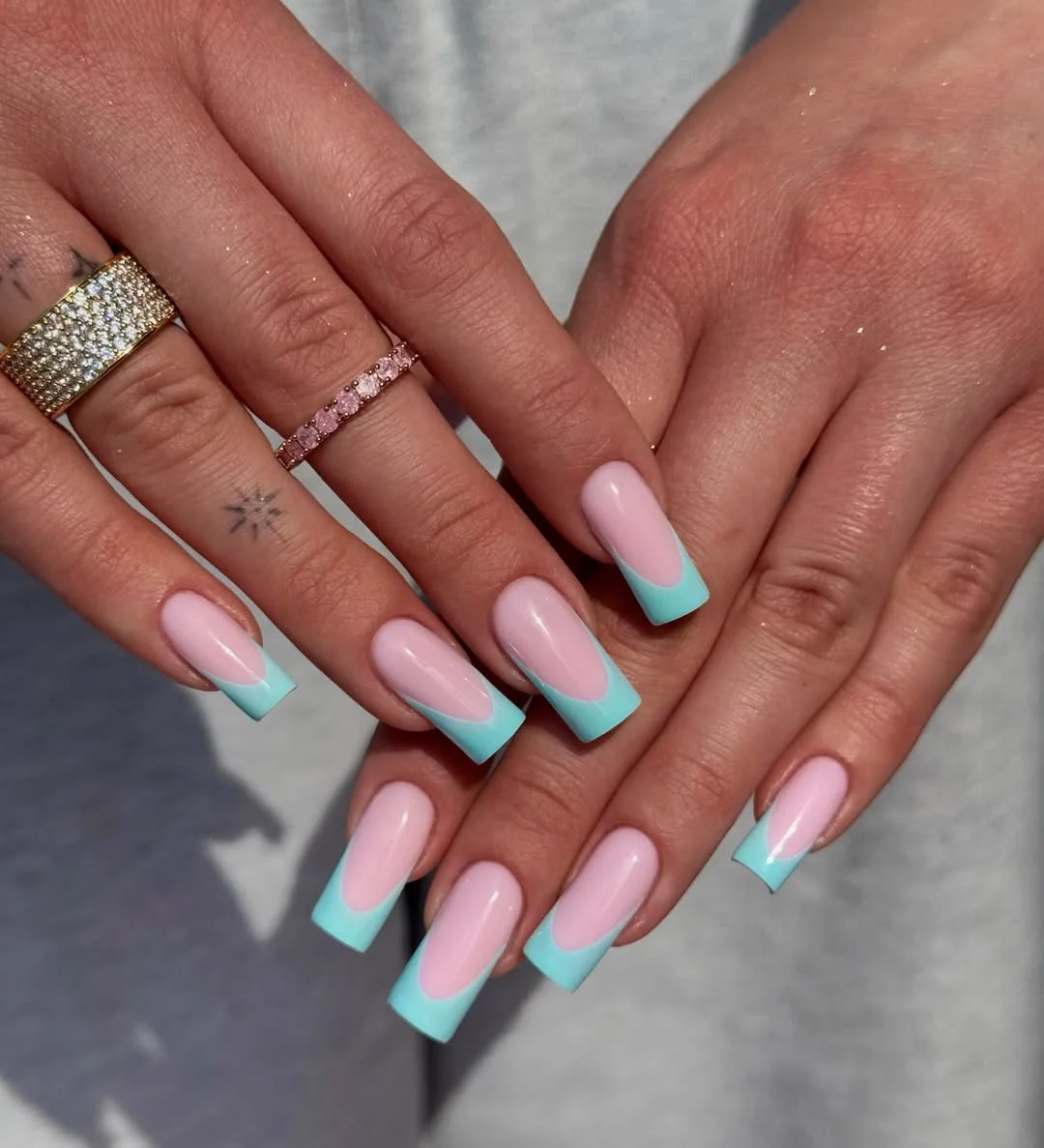 summer french nails ideas 2026 Blue Lagoon French Tips