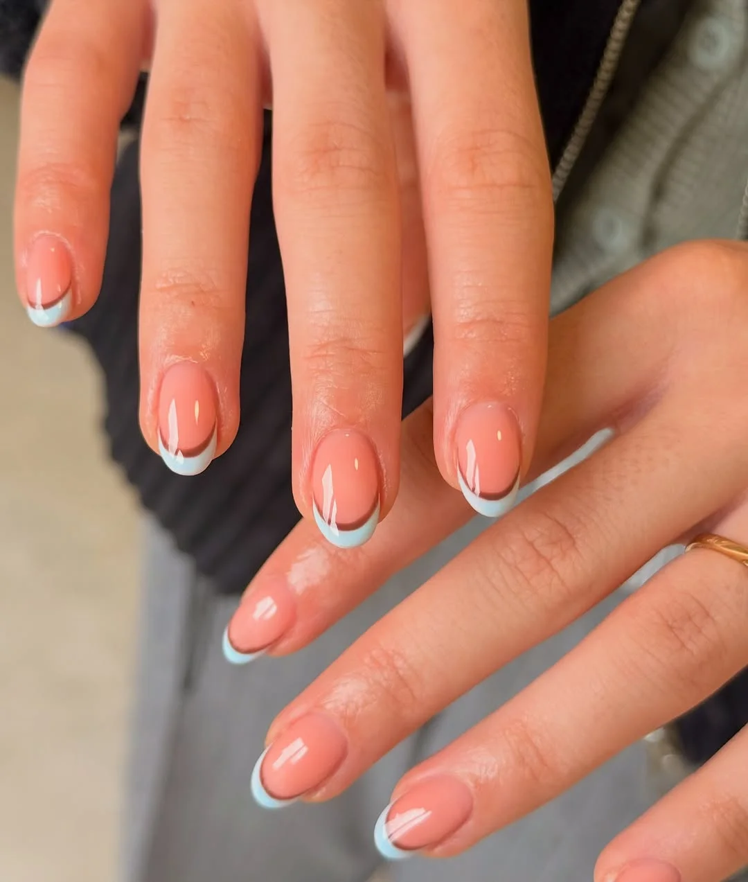 summer french nails ideas 2026 Baby Blue Micro French