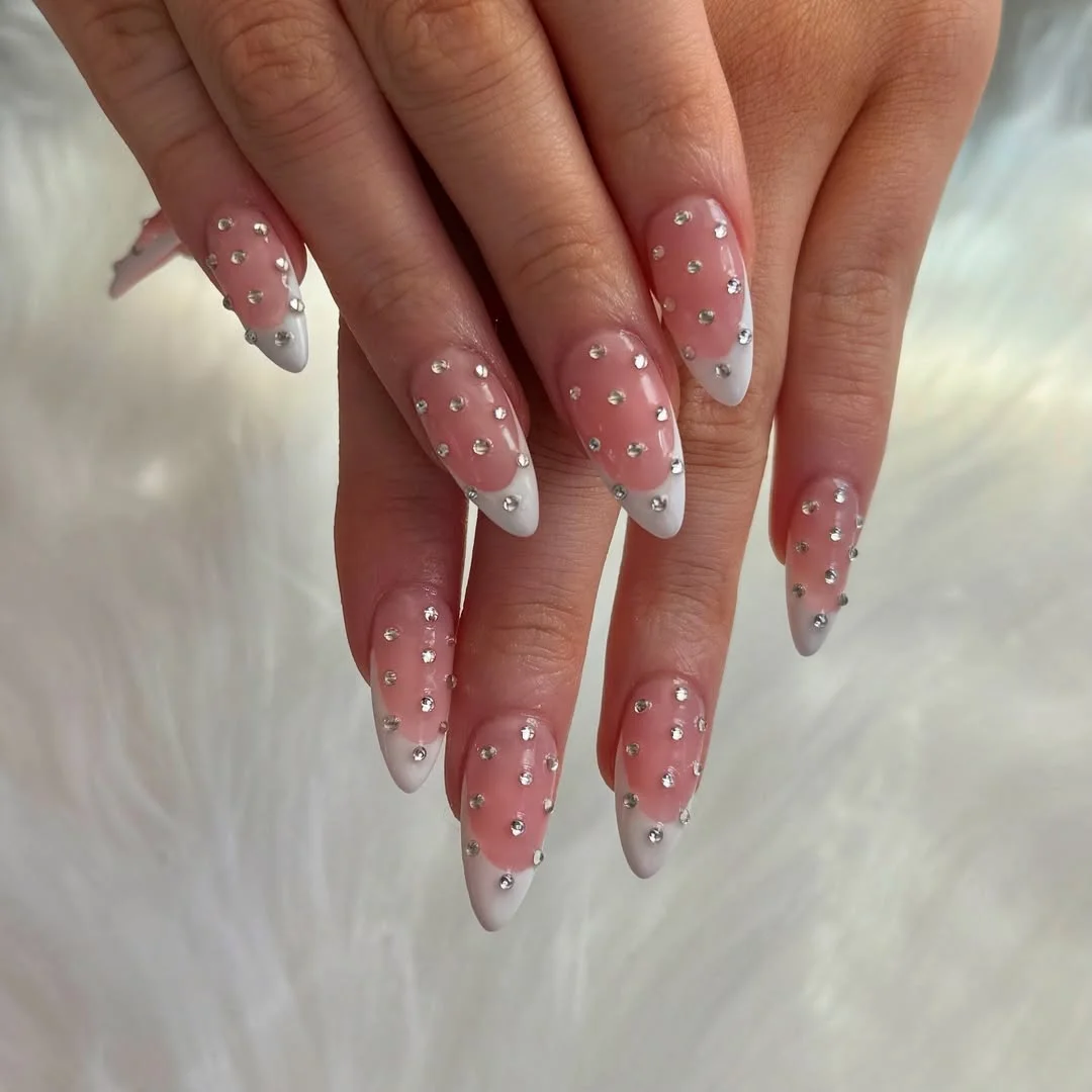 summer french tip nails 2026 Crystal French Tips With Soft White Shine