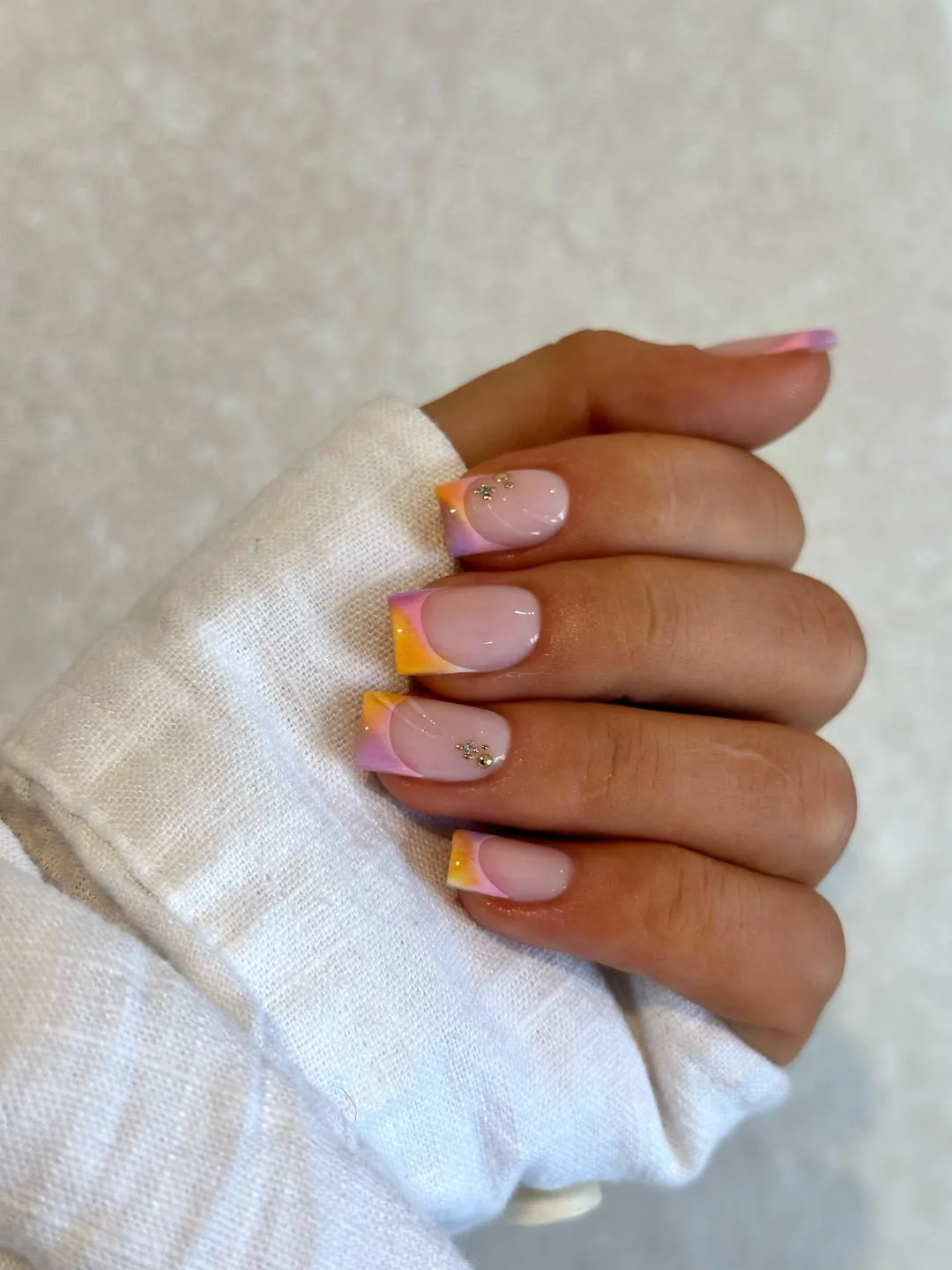 summer french tip nails 2026 Pastel Sunset French Tips For Short Square Nails