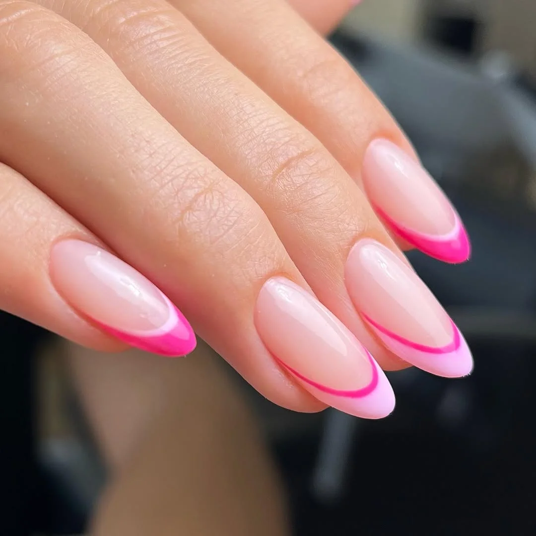 summer french tip nails 2026 Hot Pink Double French Tips