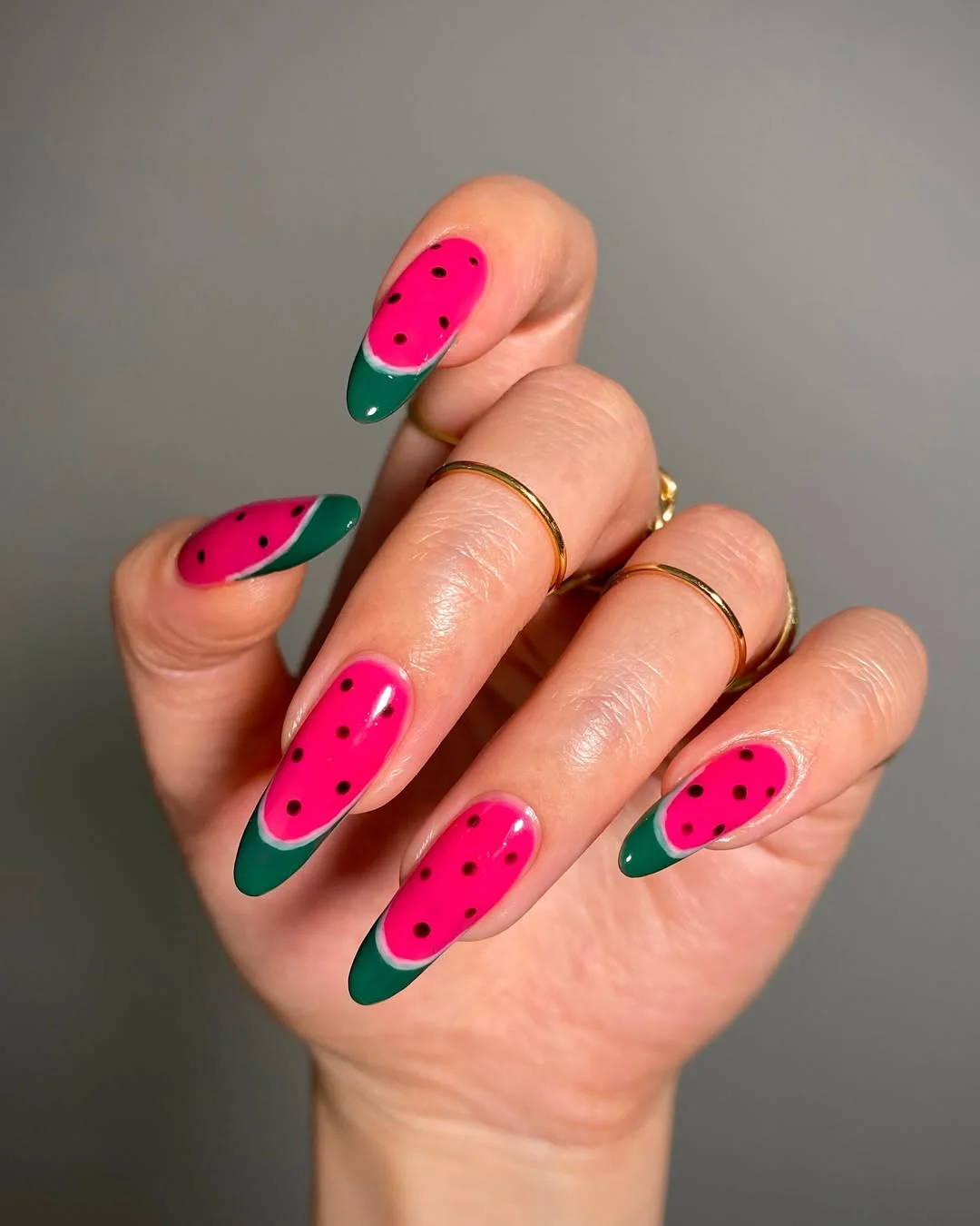 summer fruits nail art 2026 Watermelon French Tips With A Glossy Pop Finish
