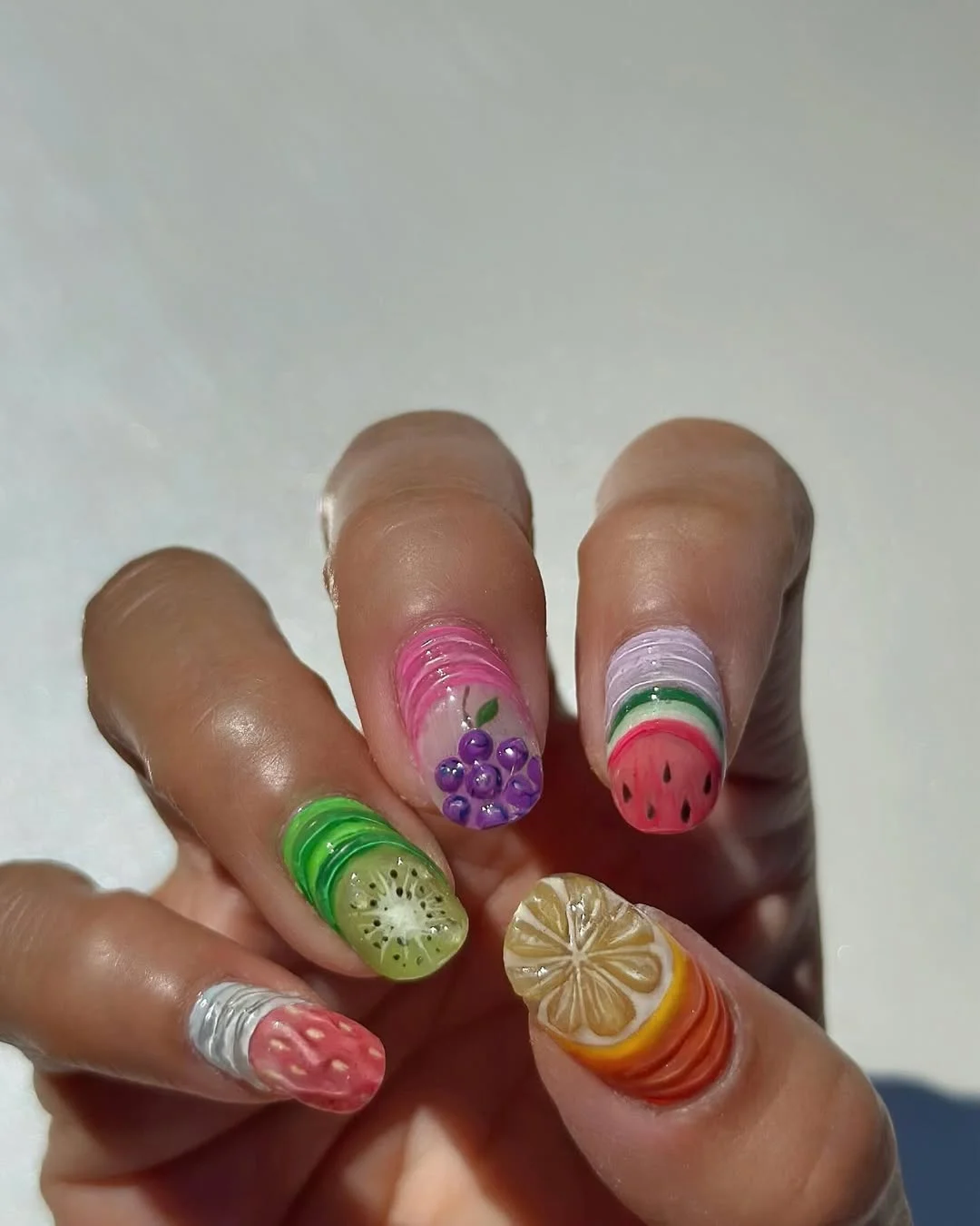 summer fruits nail art 2026 Mixed Fruit 3D Nails With Juicy Texture