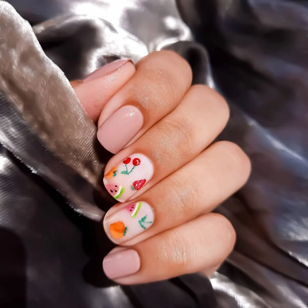 summer fruits nail art 2026 Minimal Summer Fruit Short Nails