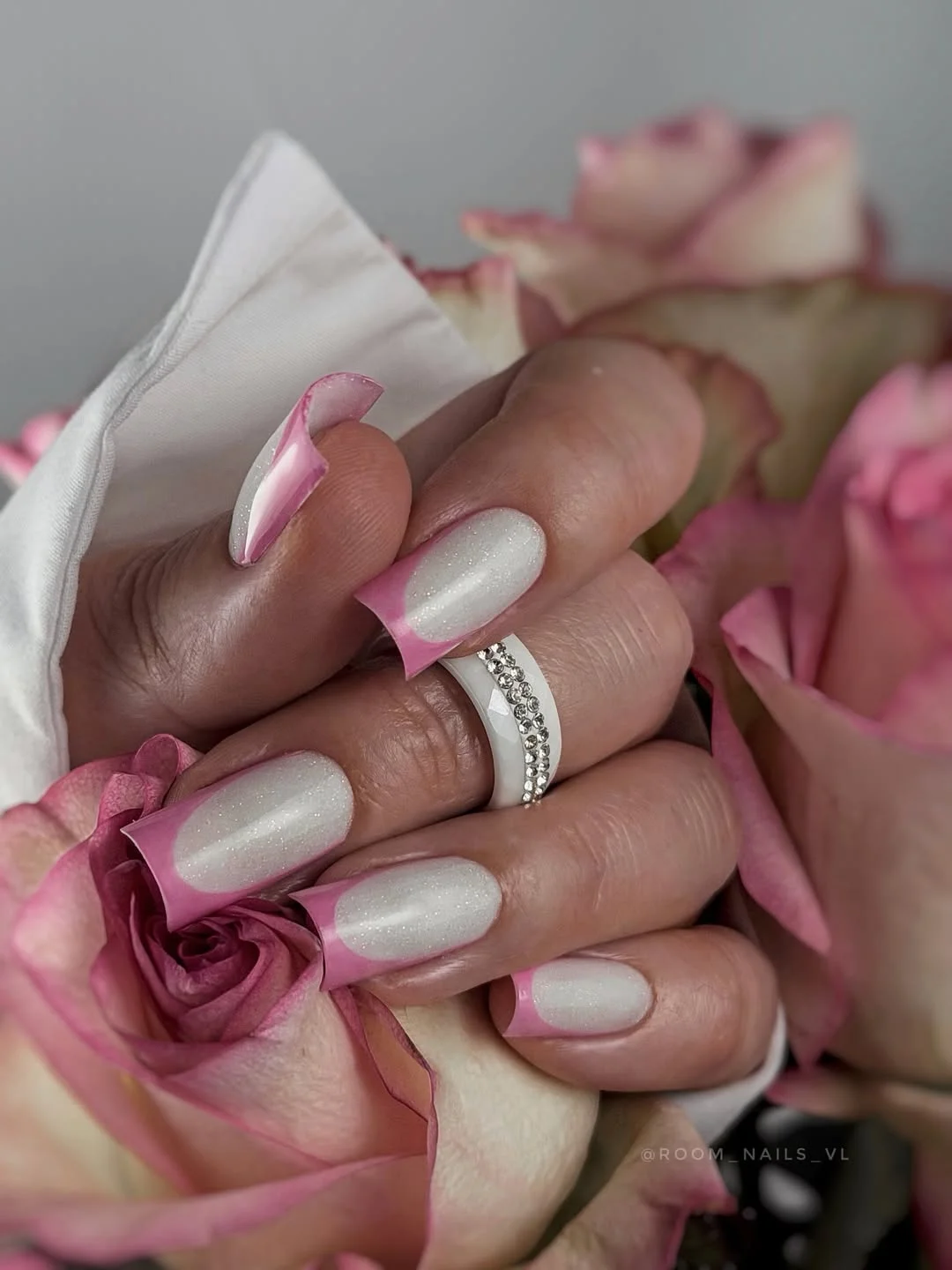 summer gel nails 2026 Pink French Tips With Pearly Shimmer