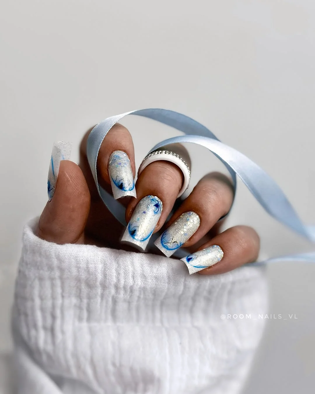 summer gel nails 2026 Pearl Blue Ocean Inspired Nails