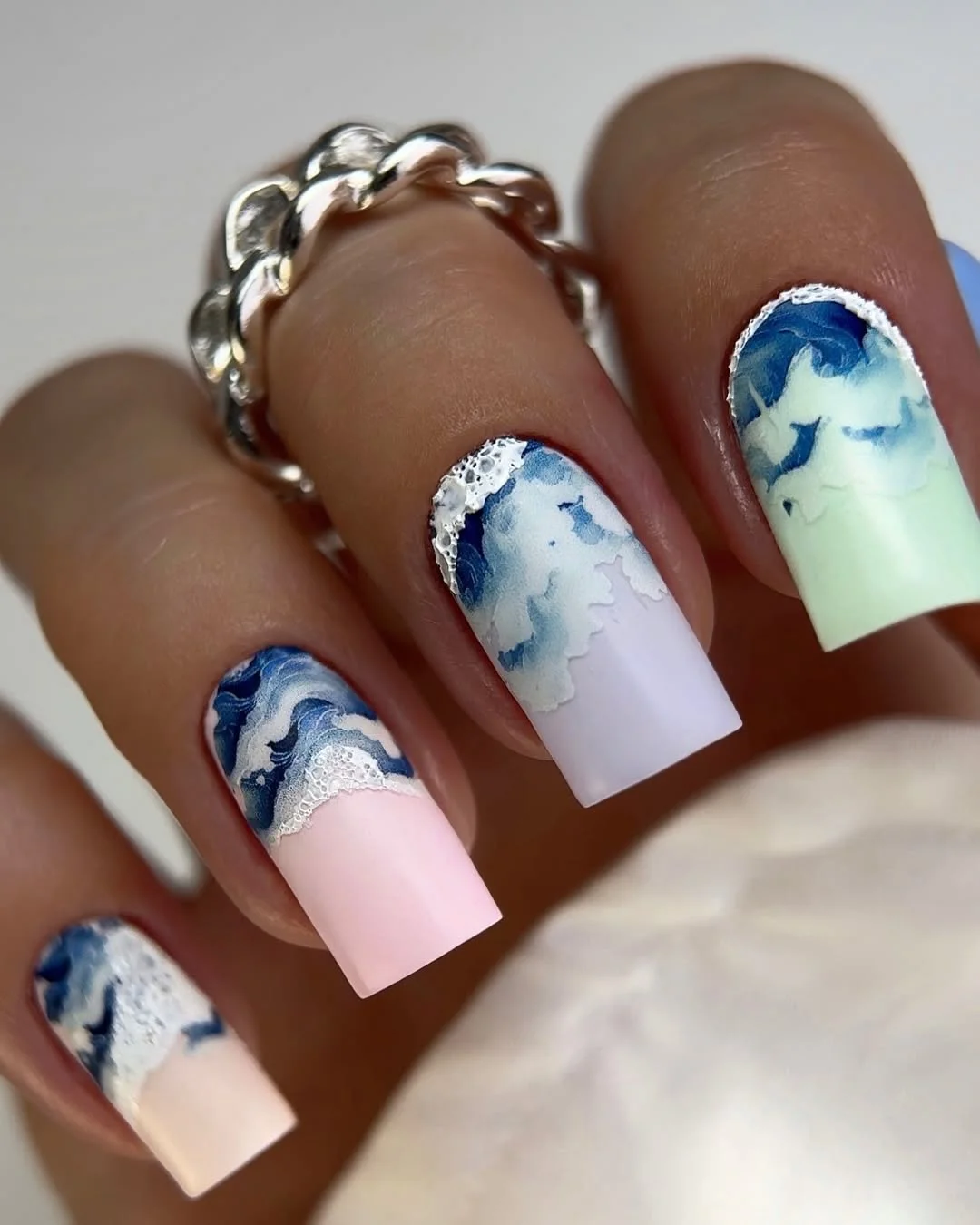 summer gel nails 2026 Ocean Wave Art Nails