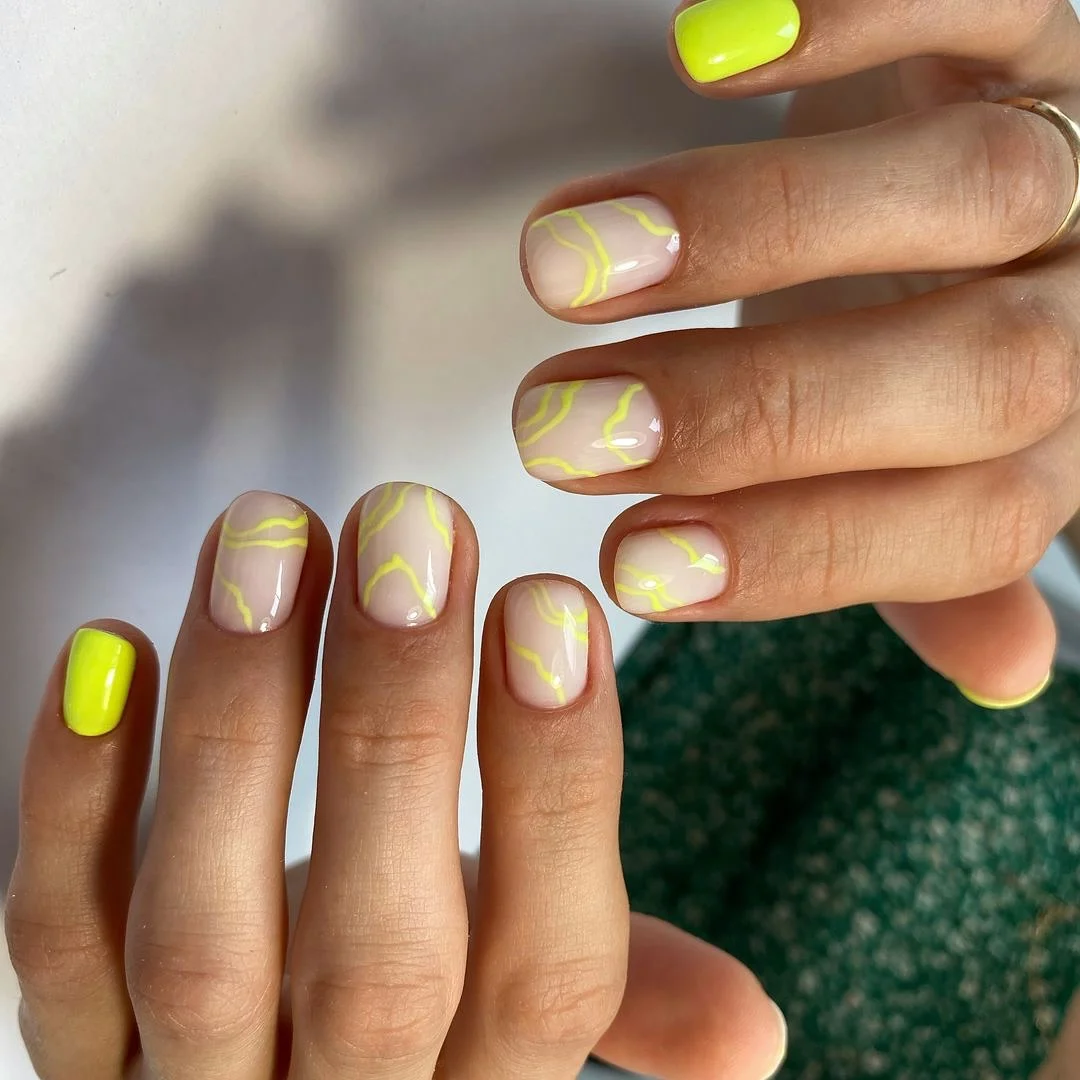 summer gel nails 2026 Neon Yellow Abstract Nails