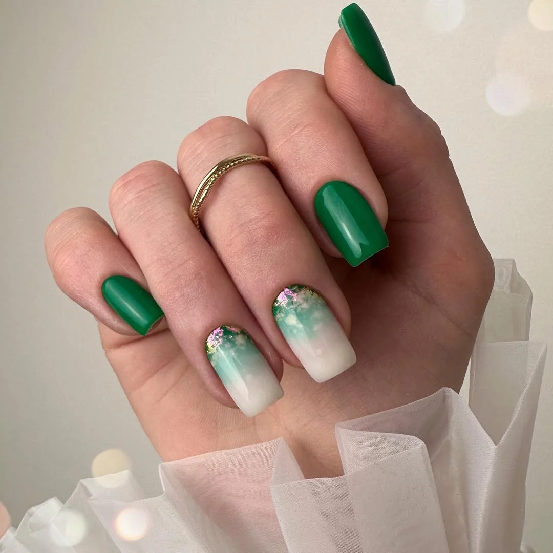 summer gel nails 2026 Emerald Ombre Summer Nails