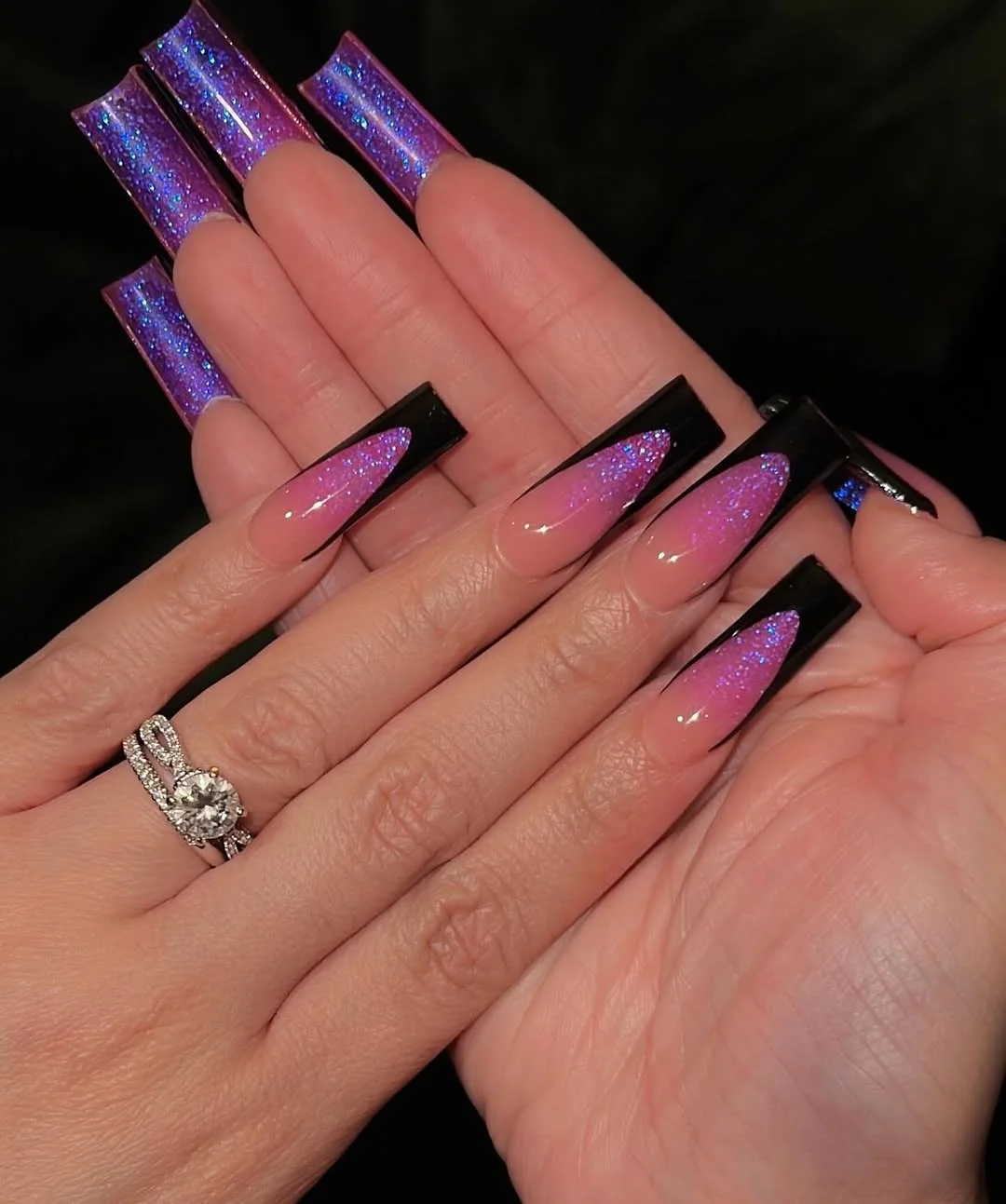 summer glitter nails 2026 Dark Purple Glitter Edge Nails