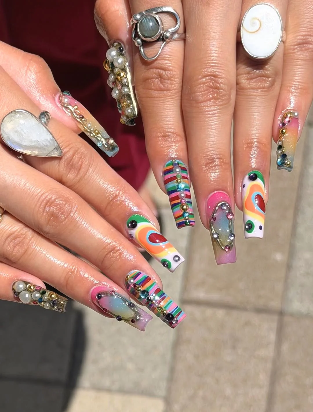 summer long nails 2026 Maximalist Rainbow Square Nails