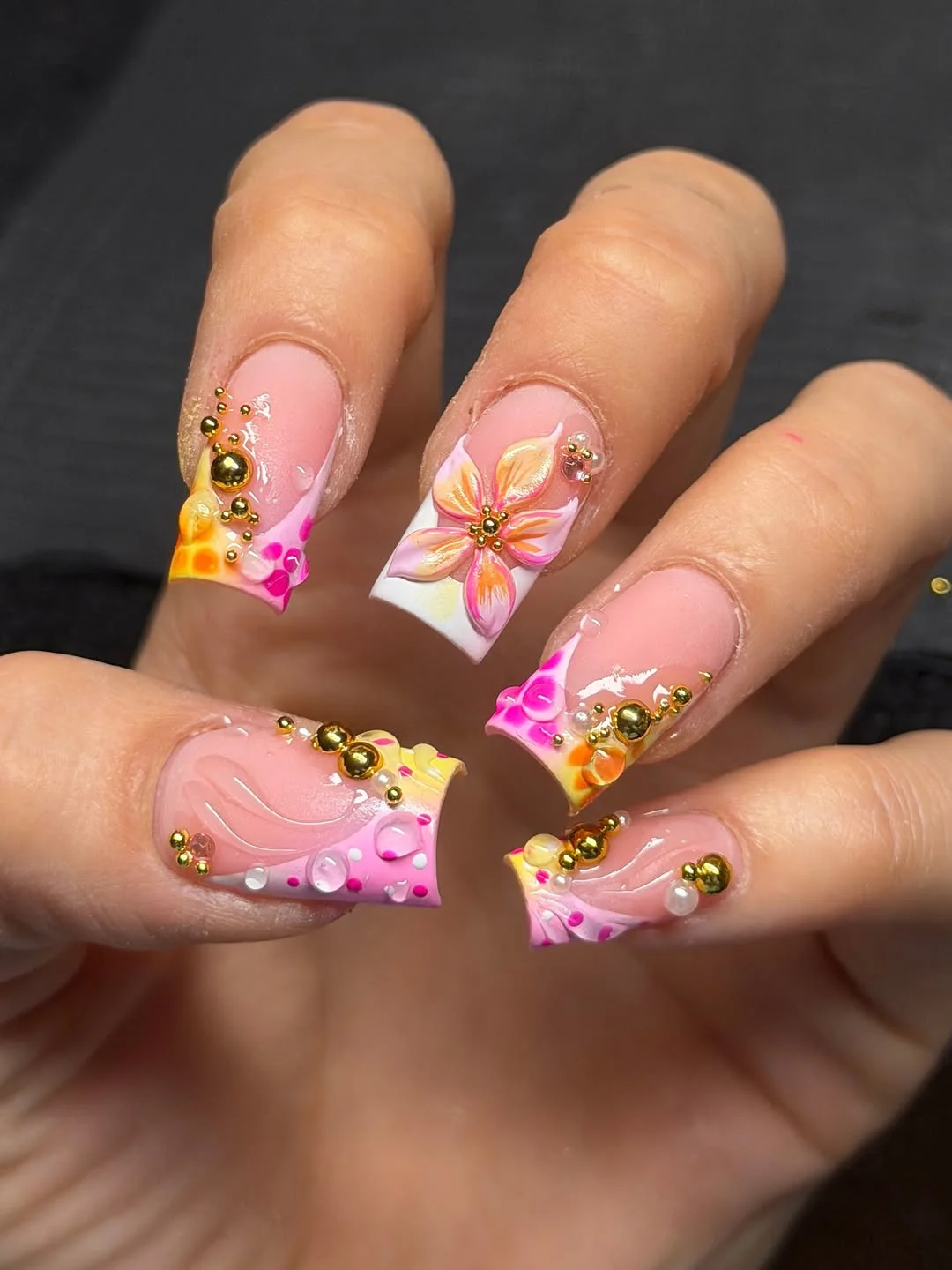summer long nails 2026 Cute Tropical Blossom Square Nails