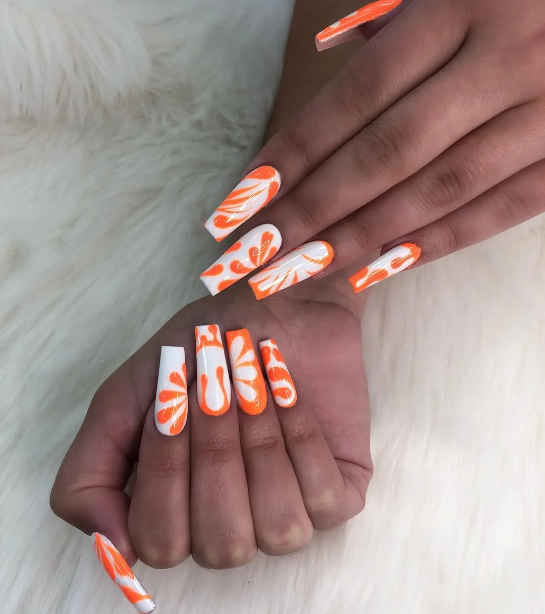 summer long nails 2026 Juicy Orange Citrus Square Nails