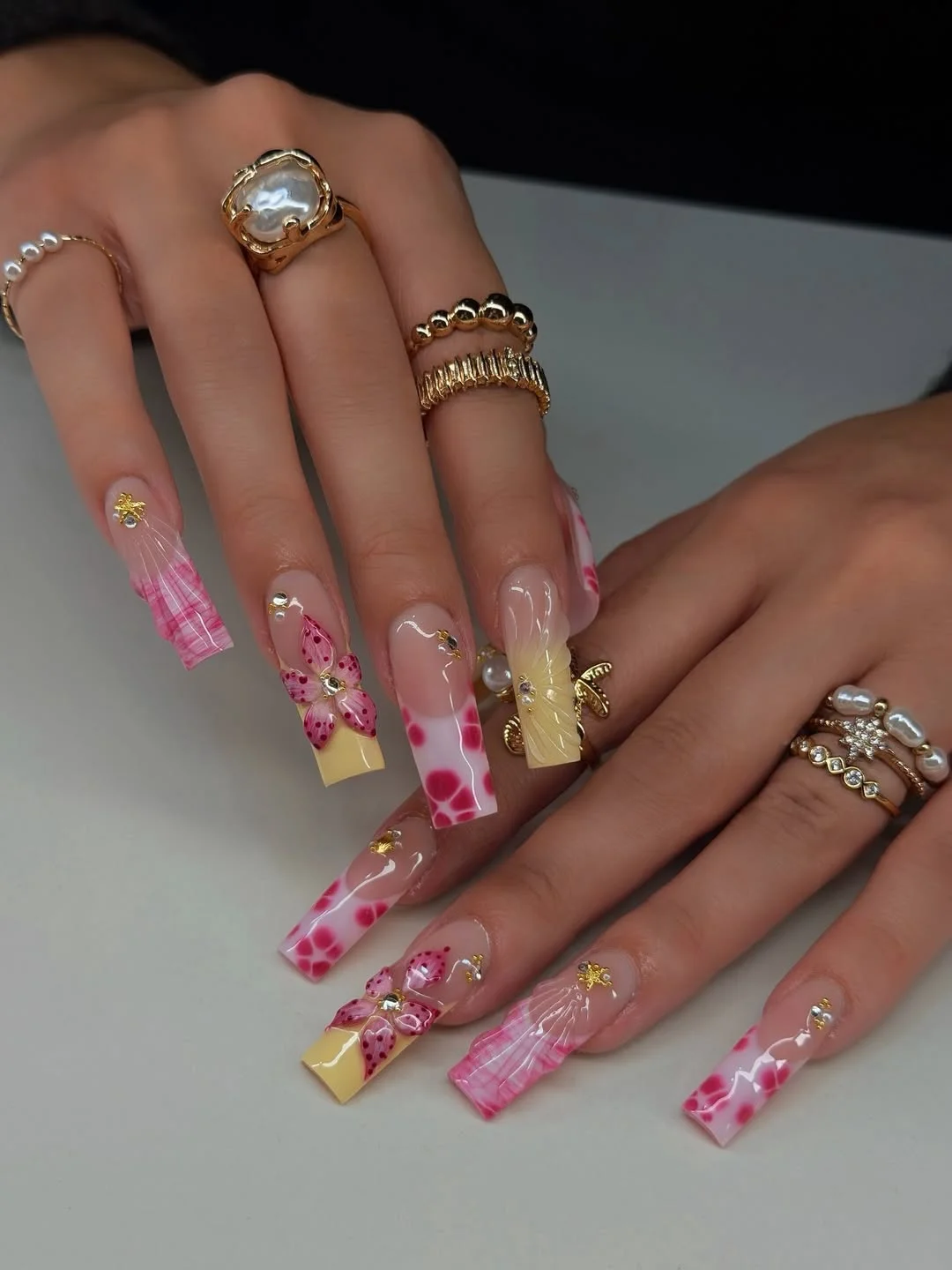 summer long nails 2026 Pink Tropical Garden Glam