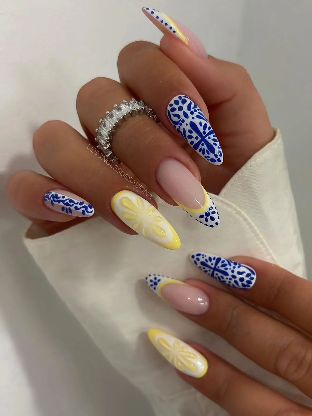 summer manicure color ideas 2026 Blue Mediterranean Lemon Nails