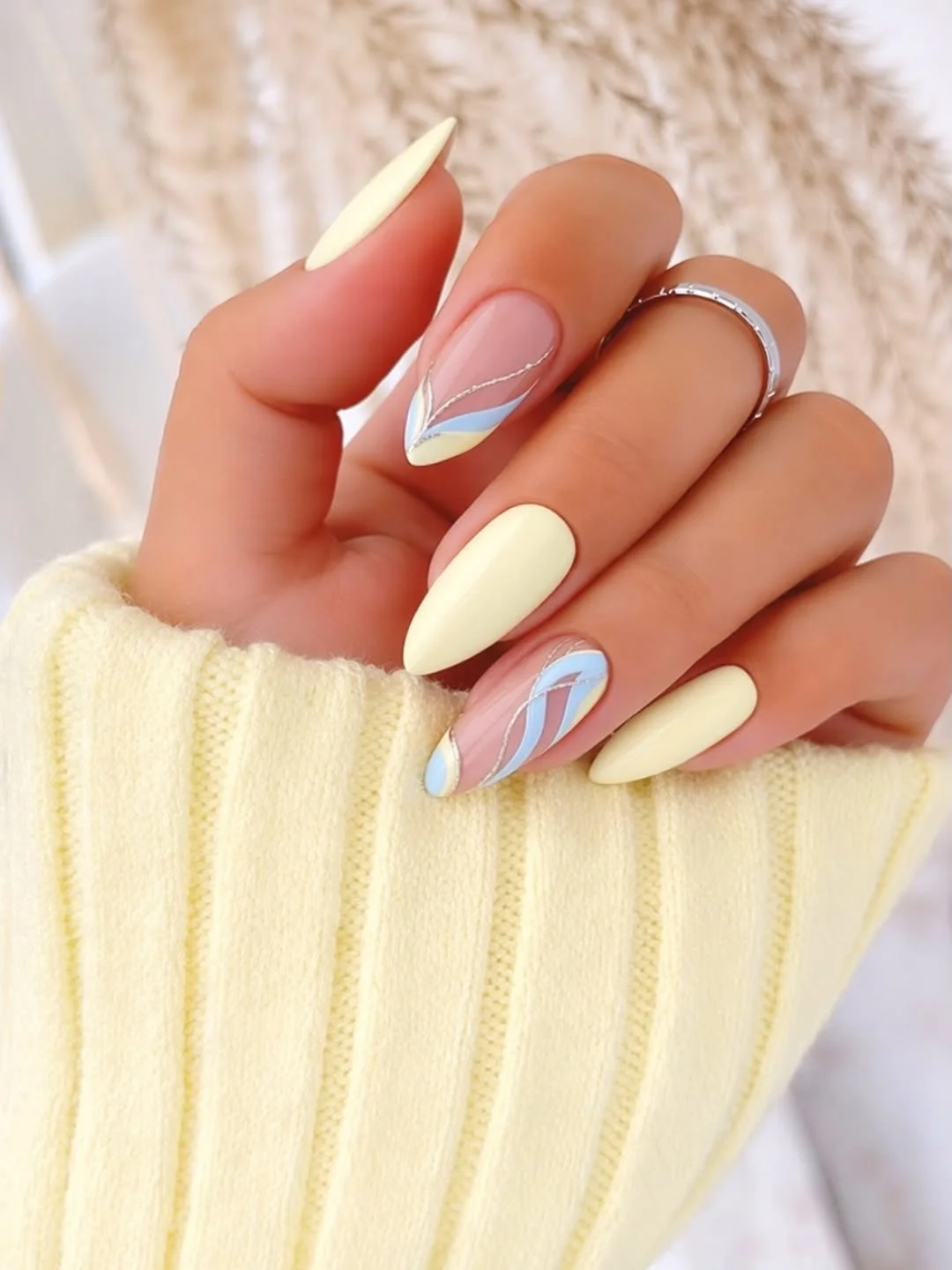 summer manicure color ideas 2026 Pastel Swirl Almond Nails