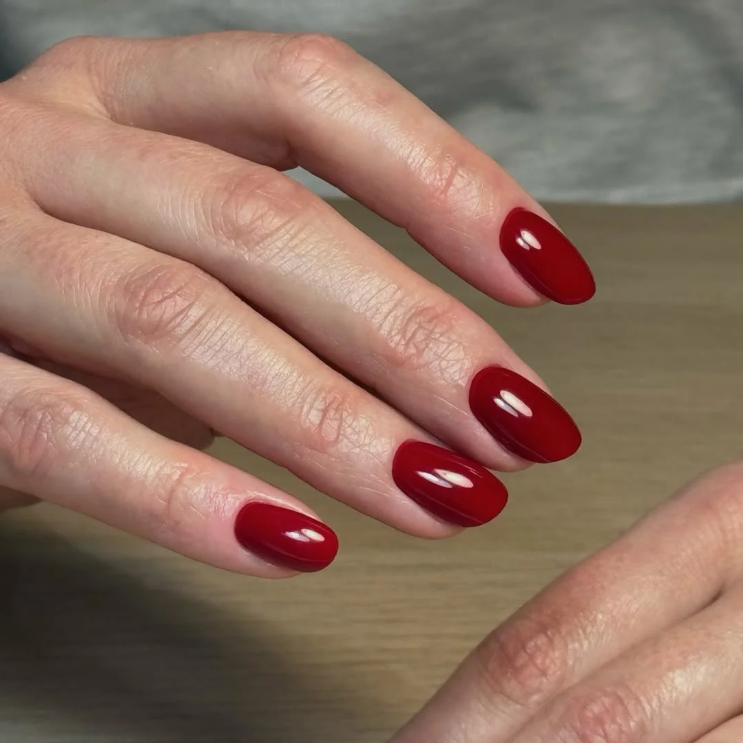 summer manicure color ideas 2026 Cherry Red Solid Gel Nails