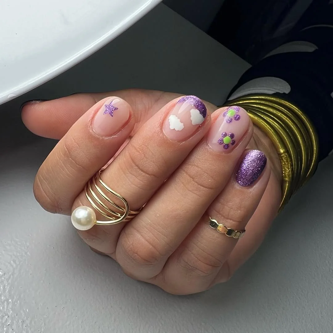 summer nail art 2026 Dreamy Lavender Nails with Tiny Y2K Details