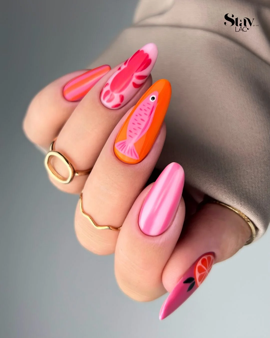 summer nail art ideas 2026 Glossy Tropical Pop Art Nails