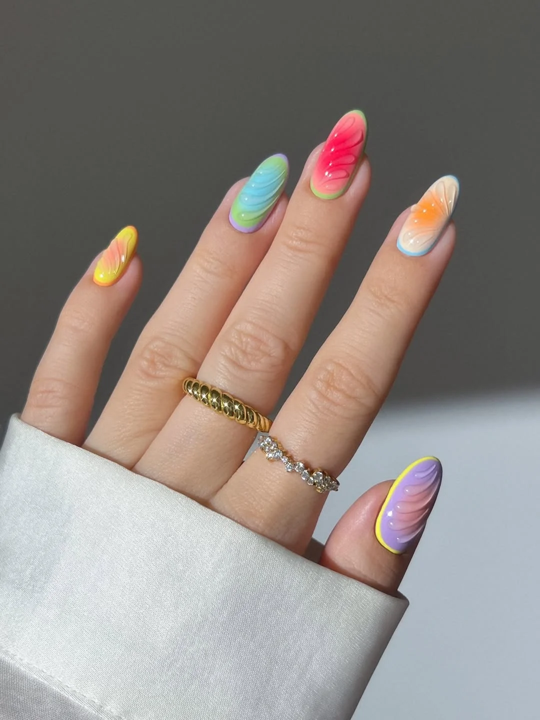 summer nail art ideas 2026 Rainbow Aura Nails With Soft Airbrushed Details