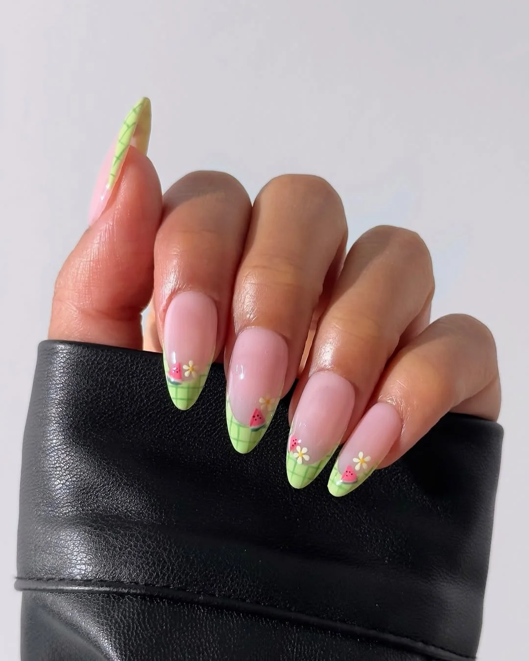 summer nail art ideas 2026 Soft Green Picnic French Tips