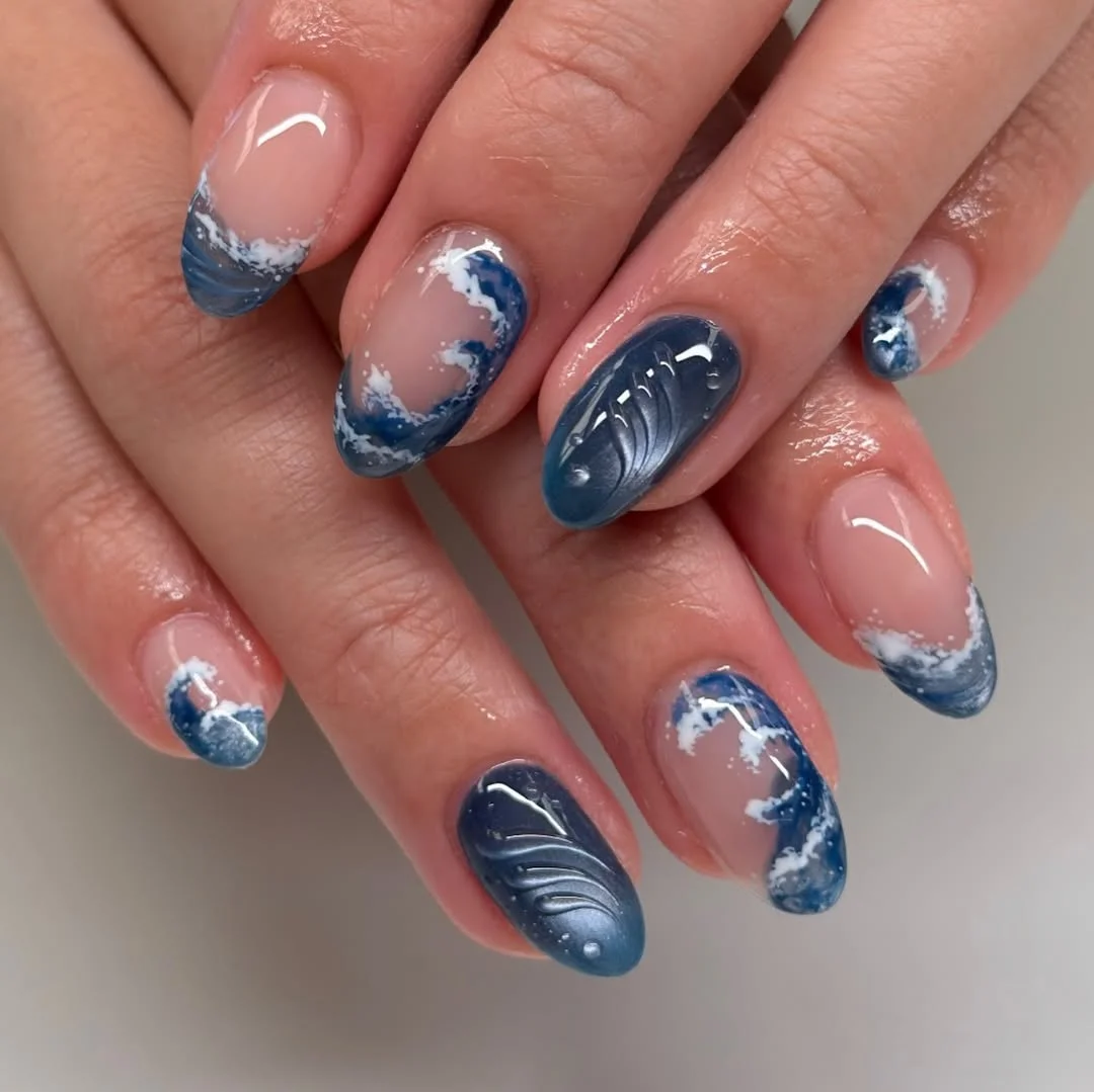 summer nail art ideas 2026 Ocean Wave Blue Nails