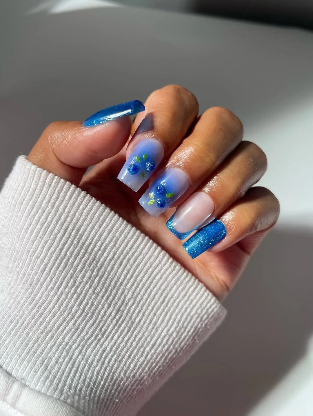 summer nail art ideas 2026 Blueberry Aura Square Nails