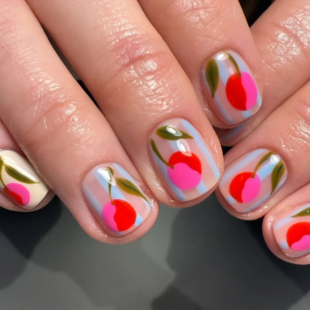 summer nail colors 2026 Cherry Milk Short Nails