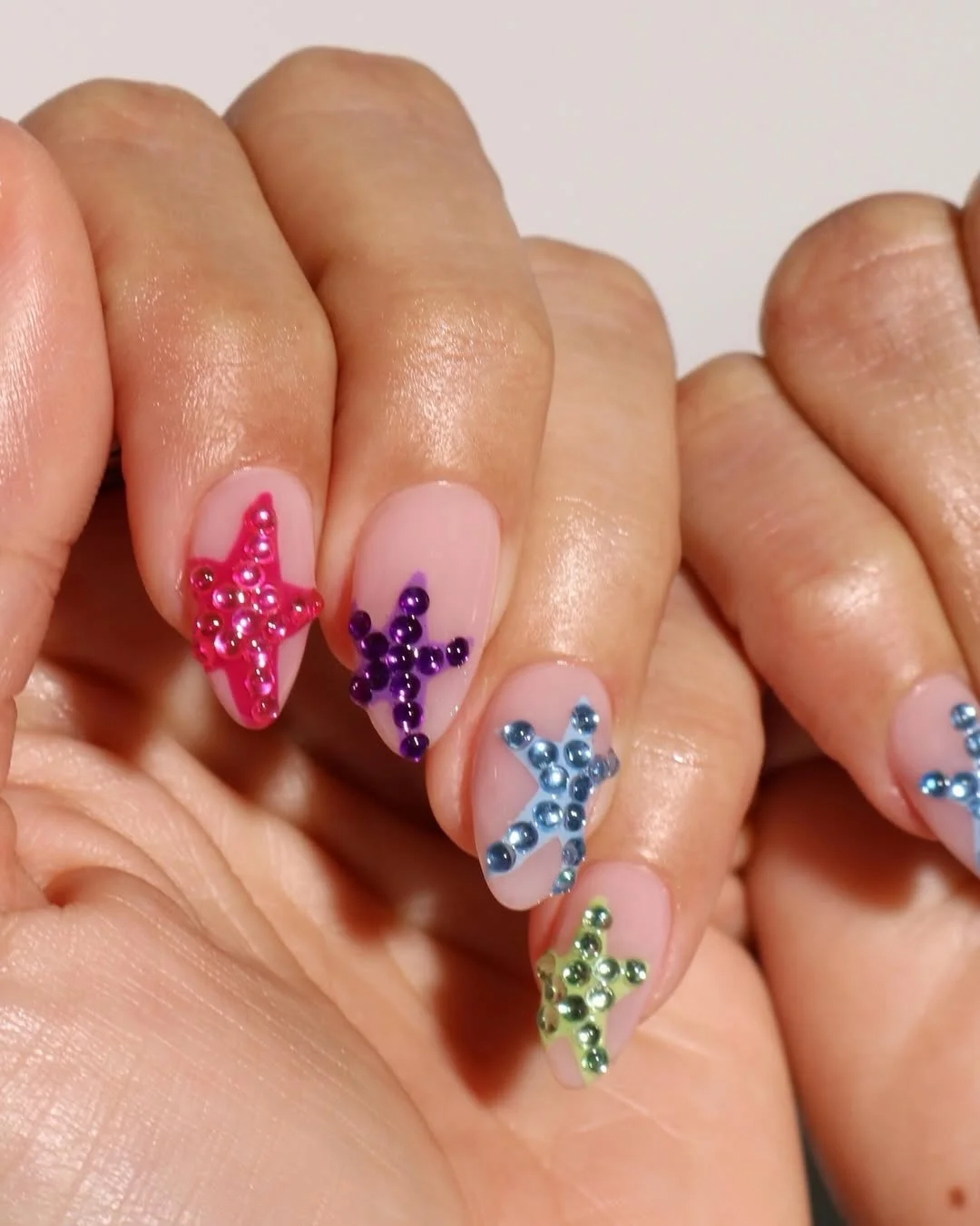 summer nail colors 2026 Colorful Starfish Rhinestone Nails