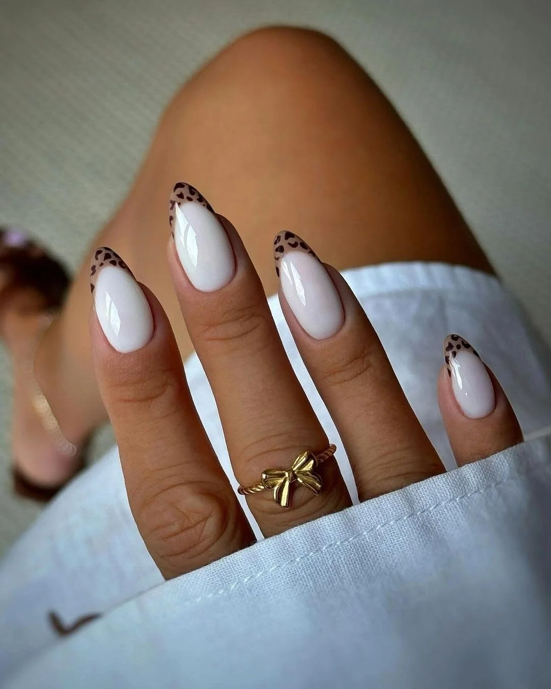 summer nail colors 2026 Milky Leopard Almond Nails