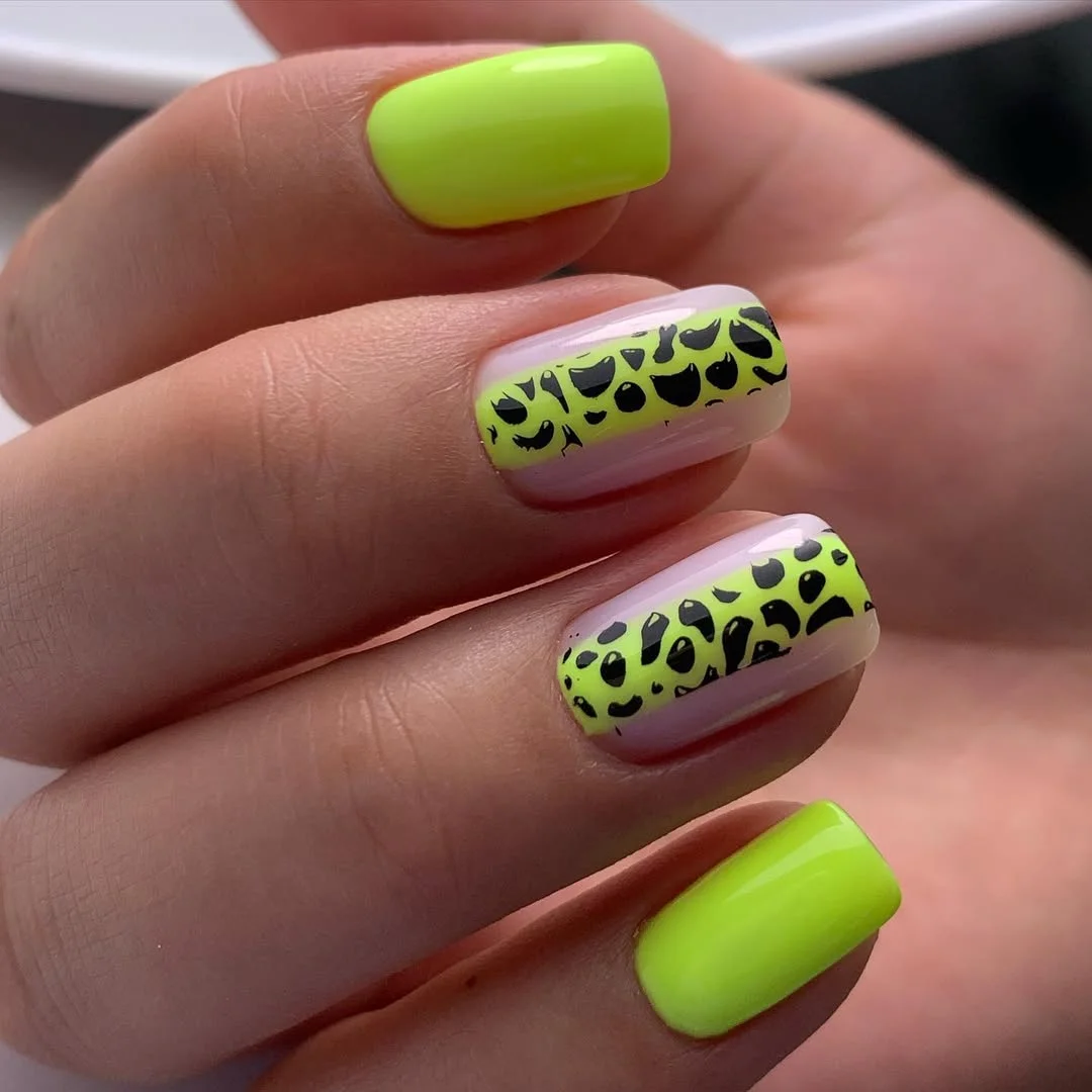 summer nail colors 2026 Lime Leopard Square Nails