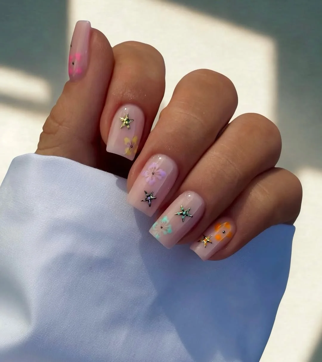 summer nail colors 2026 Soft Blossom Square Nails
