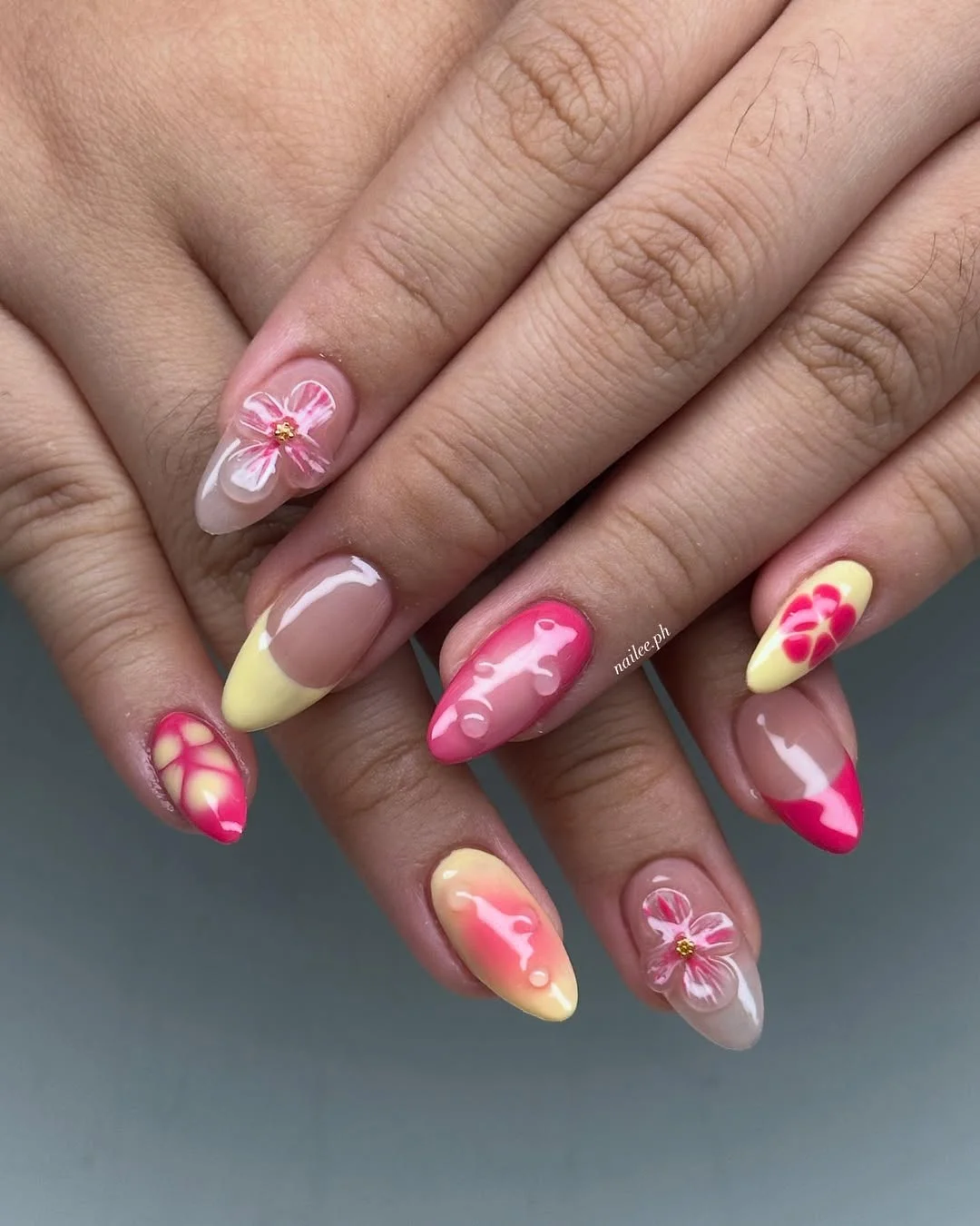 summer nail colors 2026 Pink Hibiscus Aura Nails