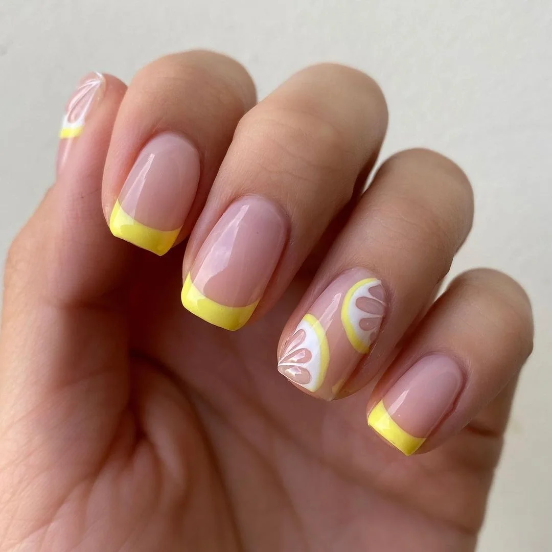 summer nail colors 2026 Lemon French Summer Tips