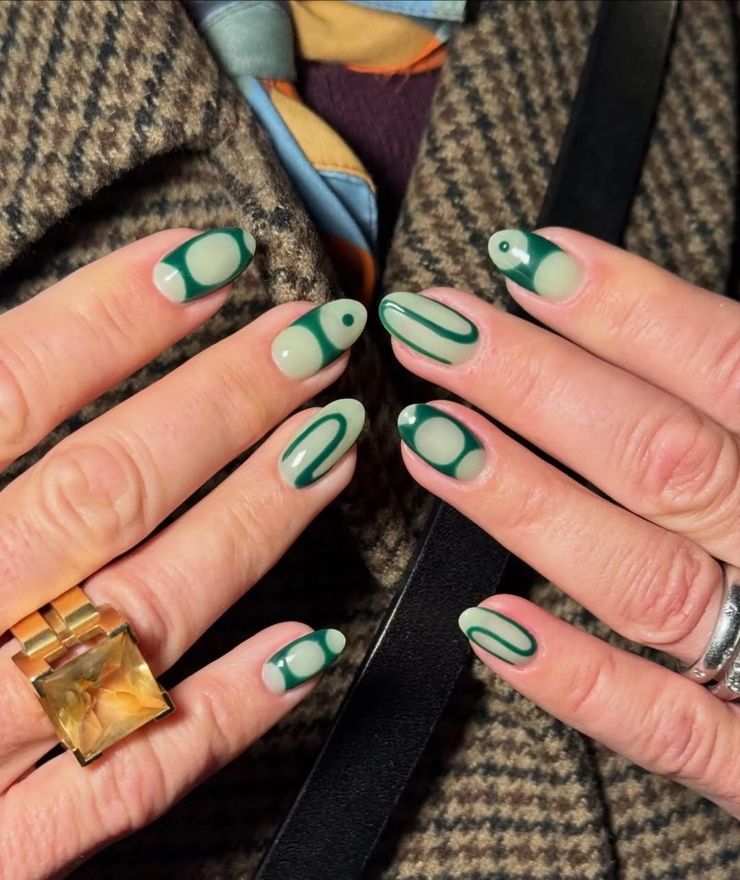 summer nail colours 2026 Glossy Deep Green Abstract Nails