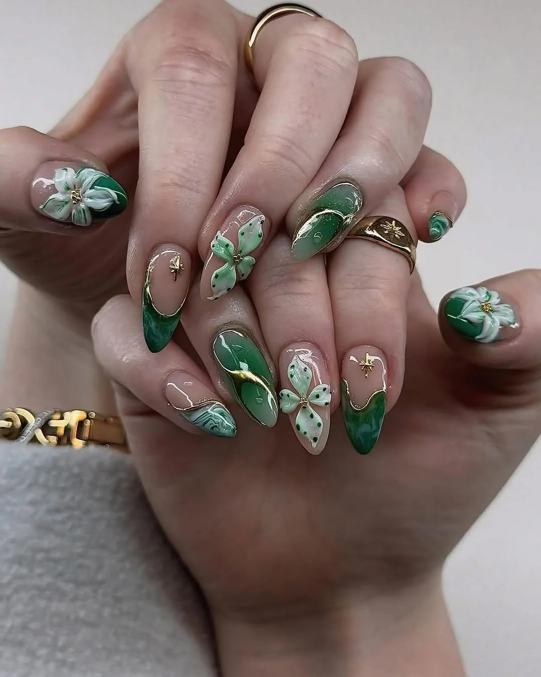 summer nail colours 2026 Emerald Floral Fantasy Nails