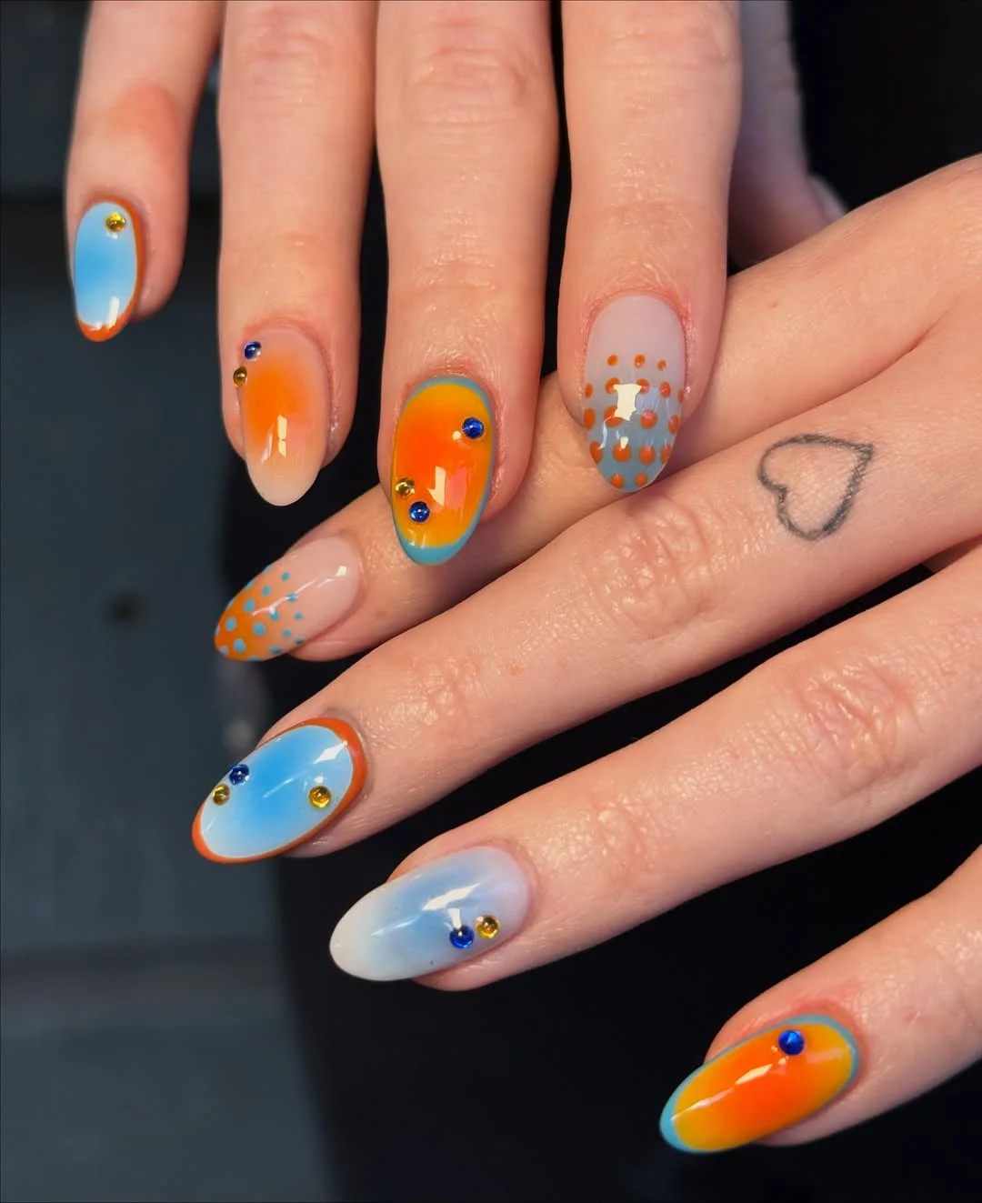 summer nail colours 2026 Blue And Orange Gemstone Nails