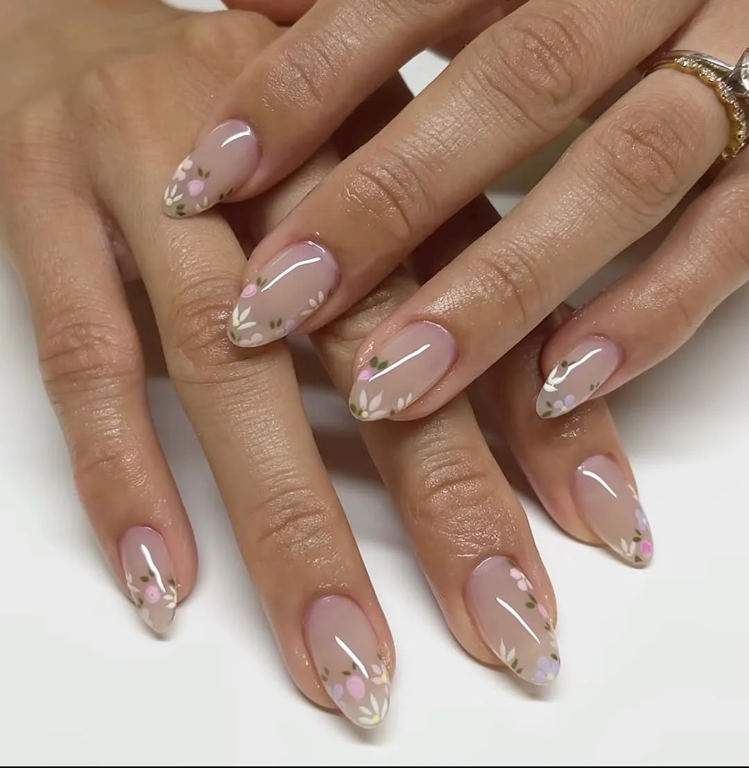 summer nail colours 2026 Soft Minimal Floral French Nails