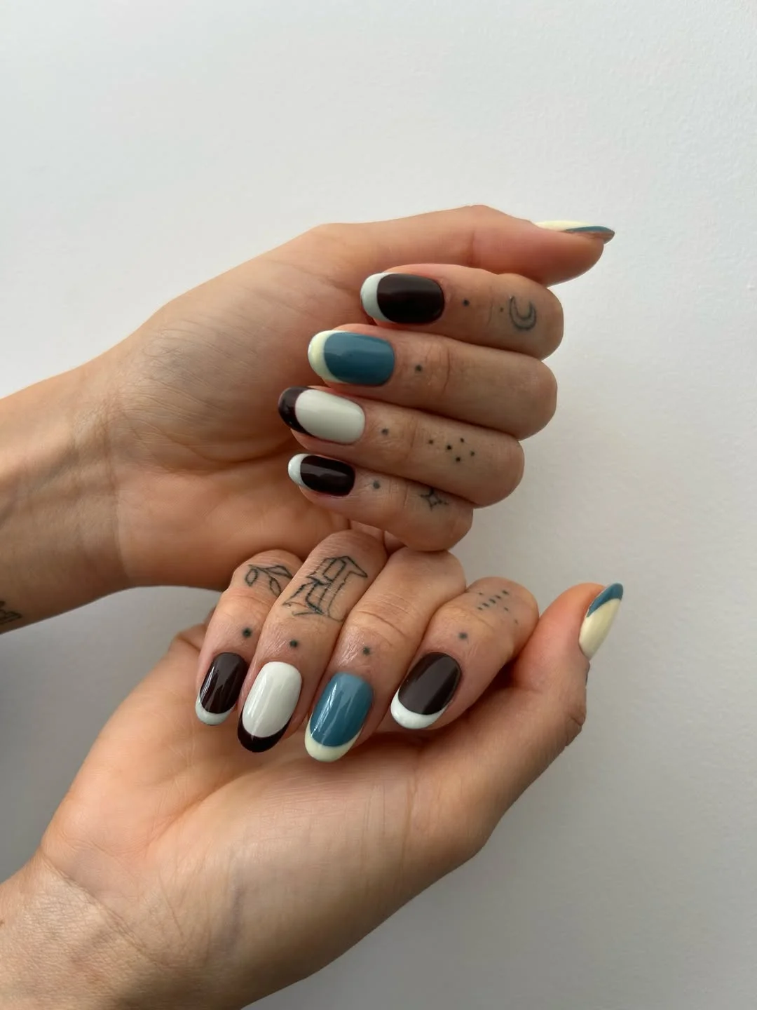 summer nail colours 2026 Moody Blue And Chocolate French Nails