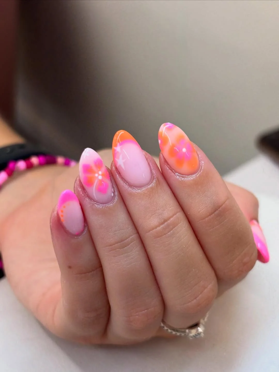 summer nail colours 2026 Neon Hibiscus Aura Nails