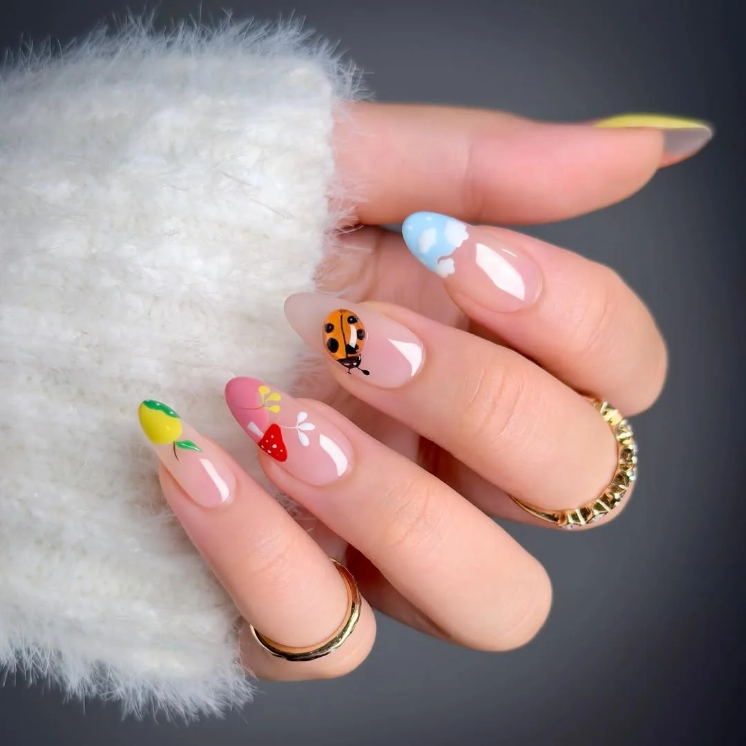 summer nail colours 2026 Playful Ladybug And Fruit Nails