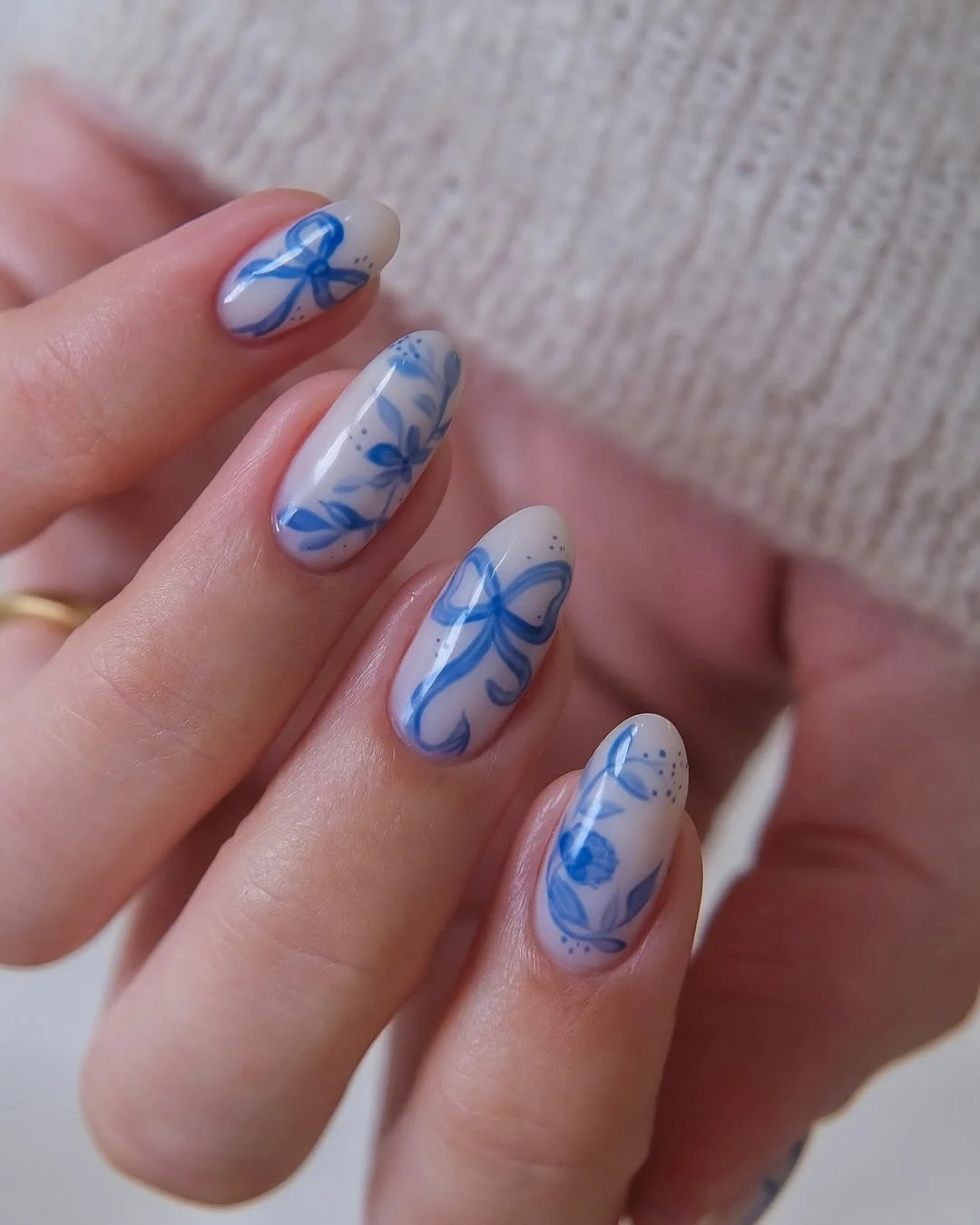 summer nail colours 2026 Soft Blue Ribbon Nails