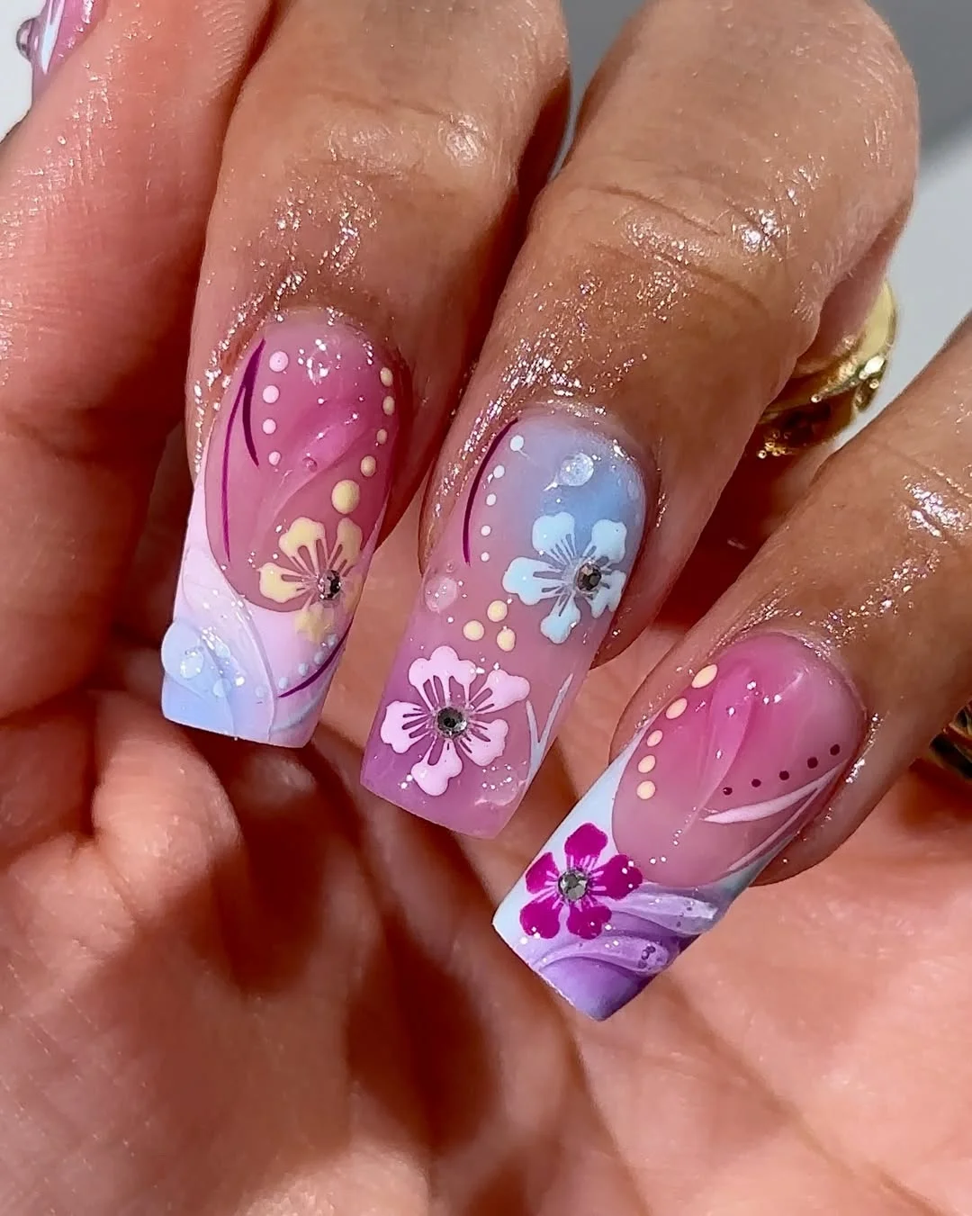 summer nail inspo 2026 Soft Pink Floral Square Nails