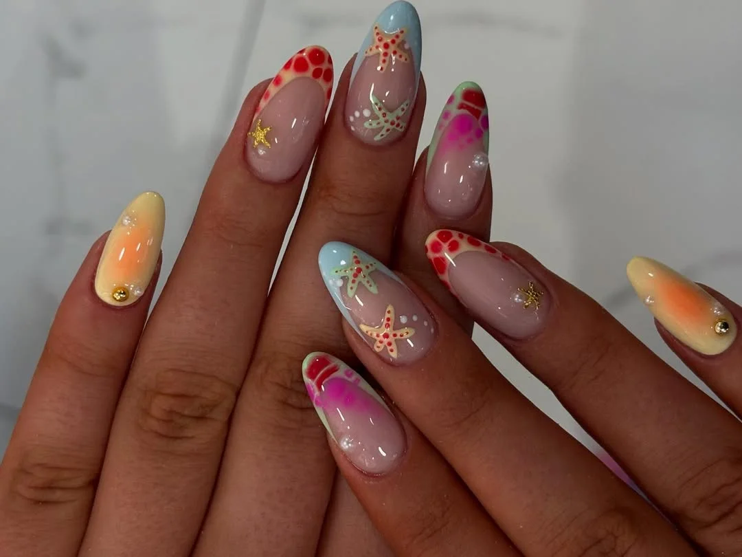 summer nail inspo 2026 Beachy Starfish Almond Nails