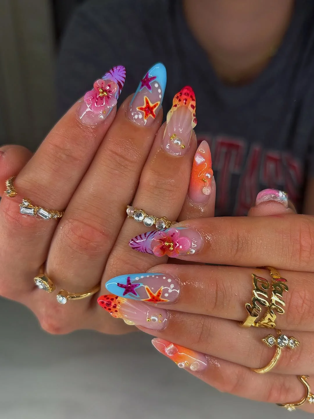 summer nail inspo 2026 Tropical Vacation Nails With 3D Details