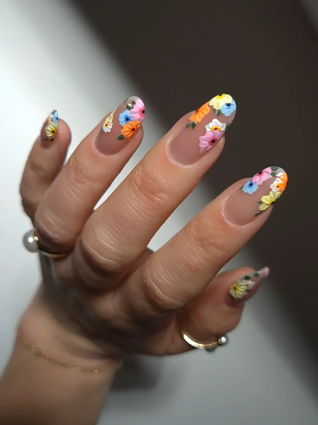 summer nail inspo 2026 Colorful Daisy Almond Nails