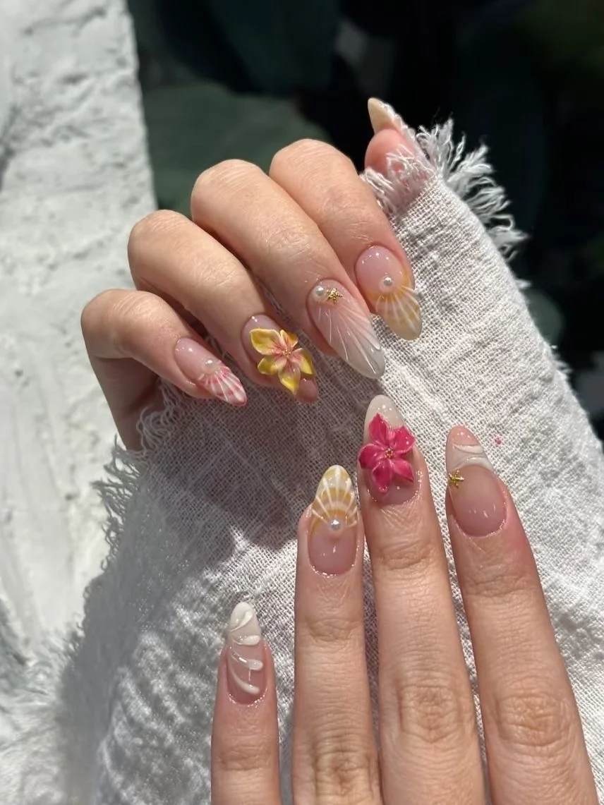 summer nail inspo 2026 Soft Hibiscus Vacation Nails