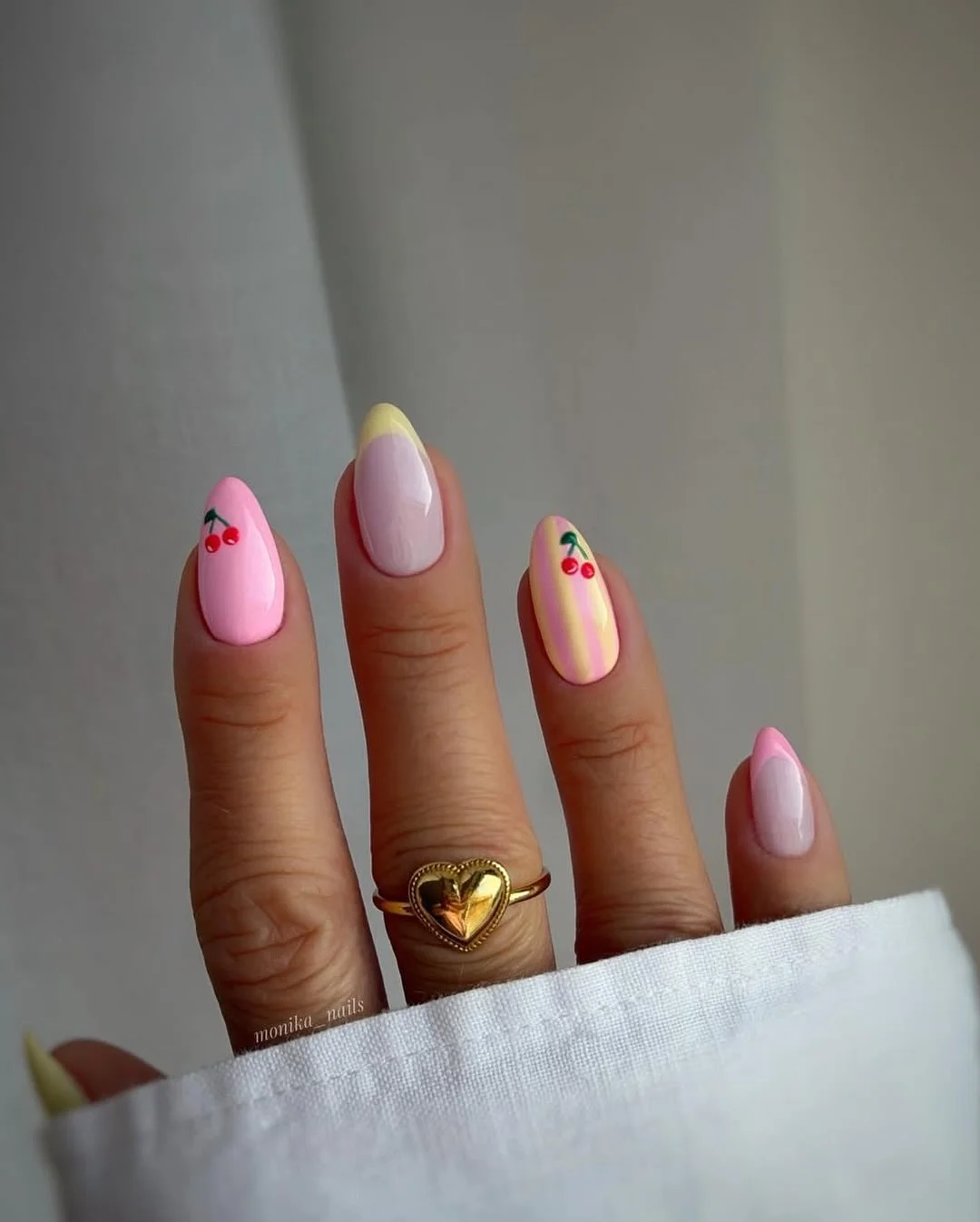 summer nail inspo 2026 Pastel Cherry Almond Nails